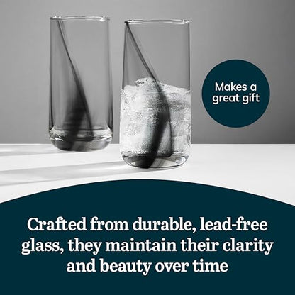 16 Oz Ascent Black Ribbon Drinking Glasses Set of 8 | Modern Black Ribbon Design, Dishwasher Safe & Easy to Clean, Durable for Everyday Dining and Entertaining - color: Ascent Black Ribbon