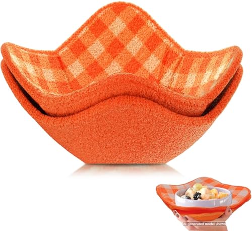 Set of 2 Orange White 7" sq. x 4" H Soup Cozy Potholders Polyester Bowls Hot Pads - Safe Microwave Bowl Holders for Hot Food - Hot Pot Bowl Warmer Cozy Holder for Cute Plates - Microwave Bowls - color: Color 6