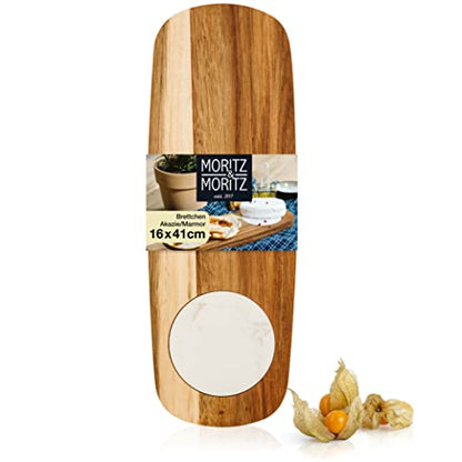 Moritz & Moritz Wooden Serving Board with Marble Plate - Acacia Wood Board - A Decorative Piece for Cutting, Arranging or Serving Cheese