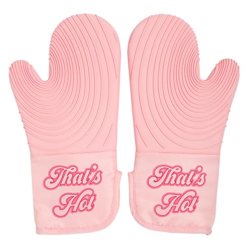 Paris Hilton Oven Mitt Set with Iconic That's HOT Design, Heat Resistant Pot Holders Featuring Non-Slip Textured Silicone Grips, 2-Piece Set, Pink - style: That's Hot