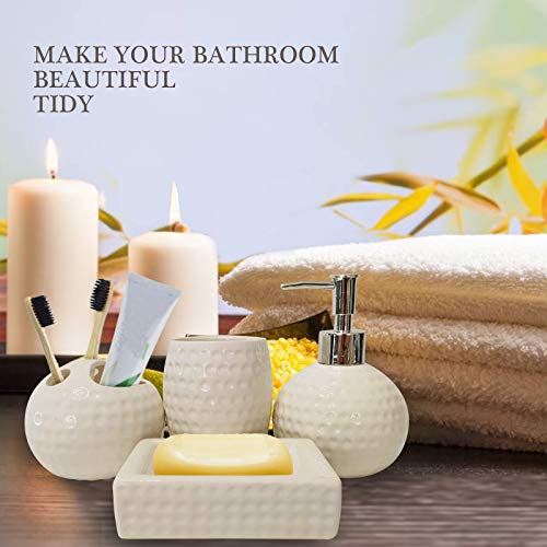 bbruriy 4-Pieces White Ceramic Bathroom Decor Accessory Set Includes Soap Lotion Dispenser,Soap Dish,Cup and Toothbrush Holder