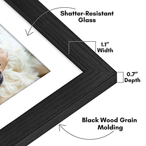 Americanflat 10x10 Picture Frame - Matted to 8x8 - Engineered Wood - Black | Shatter-resistant glass, wall or tabletop display with included easel, sawtooth hangers included, secure turn-tab backing - color: Black, size: 10x10