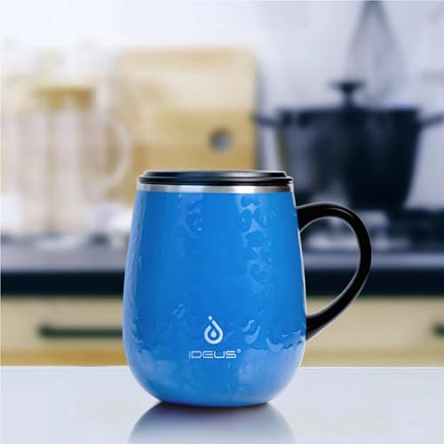 Ideus 16 oz Insulated Coffee Mug with Handle and Lid, Double Wall Stainless Steel Vacuum Thermal Coffee Mug, Travel Coffee Cup Thermal Cup for Home and Office (Leopard Blue, FUJI DAWN) - color: Leopard Blue