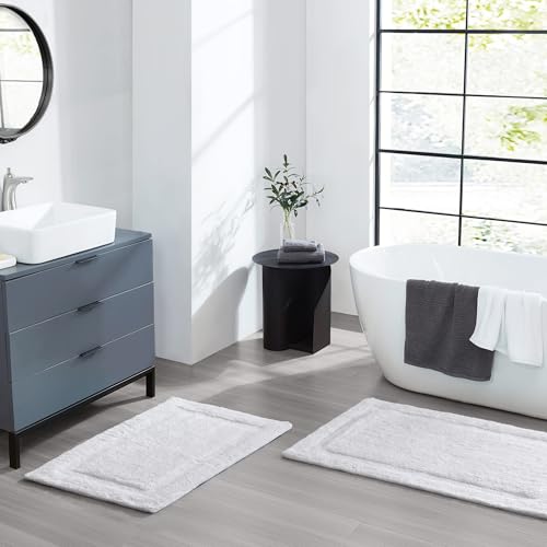 Jean Pierre New York Lydia Border 100% Cotton Bath Mat 2-Piece Set - Non-Slip Bath Rug - White - 17"x24" & 20" x 32" - color: White, size: 17" x 24" & 20" x 32" (2-Piece Set)