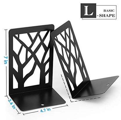 MaxGear Book Ends Tree Design Bookends for Shelves 7 x 4.7 x 3.5” 4 Pair | Metal Constructio,Heavy Duty,Non-Skid Pads,Scratch Resistant,Stable Support,Space Saving,8 Pieces,Bookcase Desktop Use - size: 4 Pairs