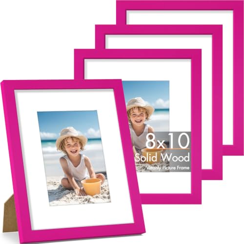 Vittanly Solid Wood 8x10 Picture Frames Set of 4, Rose Red | 5x7 Picture Frame with Mat, Gallery Wall Frame Set, 8 x 10 Frame for Wall & Tabletop Display, Family, Pet, Christmas - color: Rose Red, size: 8x10