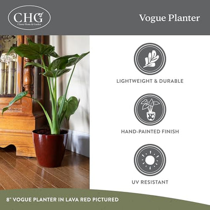 Vogue Resin Planter, Pottery Finish Garden Pot, 8” Patina Copper | Hand-Painted Finish Plant Pots, Lightweight Indoor Outdoor Planter, UV-Resistant, Great for Patio, Home & Garden Decor Accent
