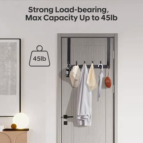 2 Pack Over The Door Hooks - NO NAIL over door hanger holder,NO ASSEMBLY REQUIRED large over the door towel rack with 12 hooks, heavy duty hooks for bathroom,bedroom,hanging towels,coats (Black)
