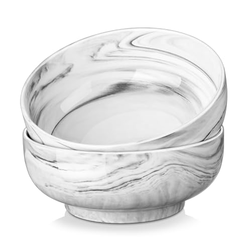 MALACASA Large Serving Bowls, 60 OZ (8") Ceramic Salad Bowls Set of 2 | Marble Grey Bowls for Kitchen, Soup, Pasta, Dinner, Porcelain Bowls Set for Entertaining, Microwave & Dishwasher Safe - color: Marble Grey, size: 60 OZ (Set of 2)