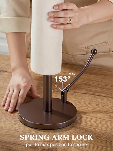 SMARTAKE Paper Towel Holder Countertop, Non-Slip Weighted Base, Bronze | Freestanding Kitchen Roll Dispenser, Rustproof Stainless Steel, Spring Arm for Easy Tear, Widden Top, with 4 Suction Cups - color: 06-bronze