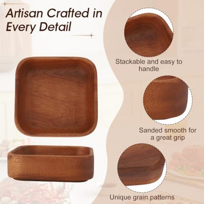 Wooden Salad Bowl, Square Rustic Server | Dough & Fruit & Bread Serving Dish | Entryway Key Catch Tray | Multipurpose (Square) - color: Square