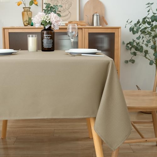 Biscaynebay Textured Fabric Square Tablecloths 60x60 Inches, Natural Water Resistant Spill Proof Table Cloth Small Card Folding Table Covers for Dining, Kitchen, Wedding and Parties, Machine Washable - color: Natural, size: 60" x 60" (Square)