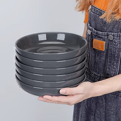 Pasta Bowls Set of 6, Large Salad Bowls Soup Bowl Ceramic Bowls for Kitchen, Microwave Dishwasher Safe, 22oz Bowl Plates (Dark Gray) - color: Dark Gray