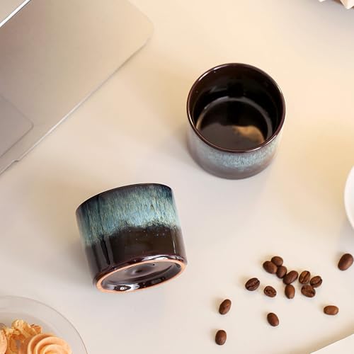 Ceramic Espresso Cups Set of 2, Expresso Shot Cups Double Espresso Cups, Espresso Shot Cups, Demitasse Cups, Tea Cups 3.5oz (2, Blue) - color: Glacial Blue