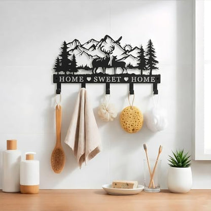 Deer Mountain Metal Key Holder Wall Mount Key Holder for Wall Rustic Cabin Decor Key Rack Hooks Hanger Woodland Wildlife Wall Art Entryway Organizer Housewarming Hunting Gifts - size: Small, style: Sweet Home