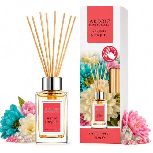 Areon Spring Bouquet Home Luxury Perfume Reed Diffuser,10 Rattan Reeds,85ml | Luxury Reed Diffuser Suitable for Bedrooms, Living Rooms, Bathrooms, Offices, Entryways, and Other Indoor Spaces. - color: Spring Bouquet, size: 85ml