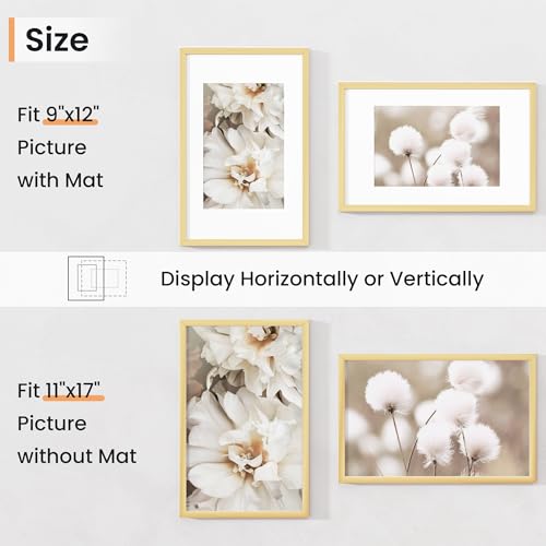 11x17 inch Picture Frame, 11x17 Photo Frames with 8x12 Removable Mat - High Definition Plexiglass - Vertical and Horizontal Display - Wall Hanging Frame - Gold, 3 Pack - color: Gold, size: 11x17, 3P