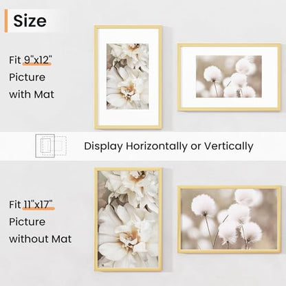 11x17 inch Picture Frame, 11x17 Photo Frames with 8x12 Removable Mat - High Definition Plexiglass - Vertical and Horizontal Display - Wall Hanging Frame - Gold, 3 Pack - color: Gold, size: 11x17, 3P