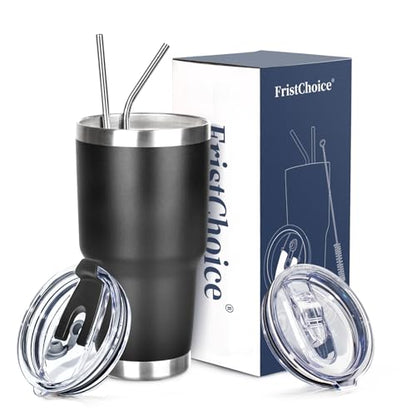 30 oz Tumbler with Lids and Straws Double Wall Vacuum Insulated Tumbler Cup,Stainless Steel Leak-proof Thermal Tumbler Powder Coated Travel Coffee Mug for Cold and Hot Drinks,Black - color: Black, size: 30 Ounces