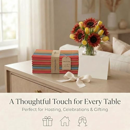 Urban Villa Cloth Napkins Cotton 20x20 (Set of 12) Red Stripes - color: 007 Red Multi, size: 20" x 20" (Set of 12)