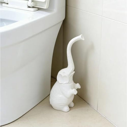Elephant Toilet Brush and Ceramic Holder White Small Cute Fun Brush | Unique and Novelty Household Cleaning Tool for Bathroom Bathtub - color: Ceramic Elephant