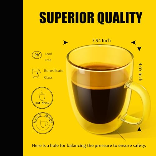 PunPun 17OZ. 500ml Clear Coffee Mugs, Glass for Coffee, Double Wall Insulated Glass Mugs with Big Handle, Every Day for Americano, Latte, Cappuccinos and Beverage.Set of 4 - color: 500ml / set of 4