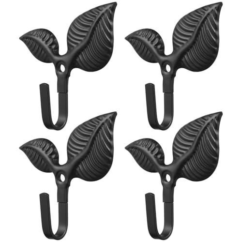 Cabilock 4Pcs Retro Leaf Shape Decorative Coat Hooks Wall Mounted Iron Art Rustic Bronze Finish for Hanging Hats Coats Bags Towels Home Kitchen