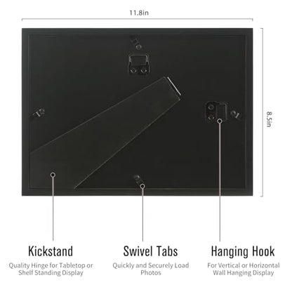 5x7 2-Opening Collage Frame Black Wood | Two 5x7 openings, shatter-resistant glass, tabletop & wall mount - size: 5x7 - 2 Opening