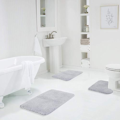 Walensee Shaggy 2 Piece Bath Rug Sets (Growing Blue) U Shape Contour 20 x 24 and 20 x 32 Plush Absorbent Non Slip Machine Wash/Dry Rugs & Mats - color: Growing Blue