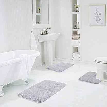 Walensee Shaggy 2 Piece Bath Rug Sets (Growing Blue) U Shape Contour 20 x 24 and 20 x 32 Plush Absorbent Non Slip Machine Wash/Dry Rugs & Mats - color: Growing Blue