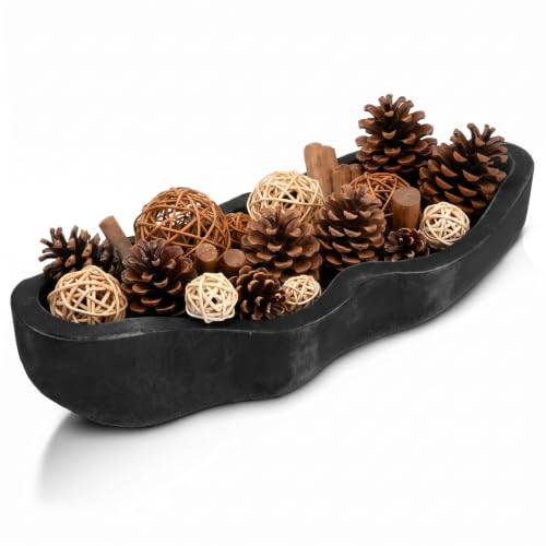 Nuogo 1 Pack 16 Inch Wavy Edge Dough Bowl Large Size Wood Rustic Dough Bowl Decorative for DIY Farmhouse Home Supplies Kitchen Decoration(Black) - color: Black, size: 16 Inch