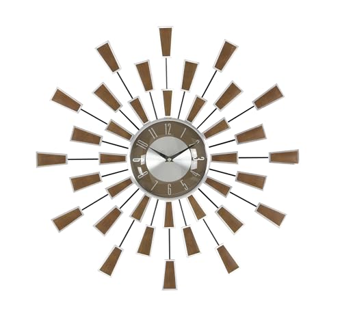 Deco 79 Metal Decorative Wall Clock Starburst Wall Clock for Home with Silver Accents, Wall Clock for Room 22" x 3" x 22", Brown