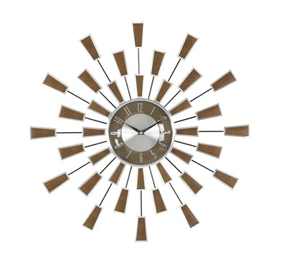 Deco 79 Metal Decorative Wall Clock Starburst Wall Clock for Home with Silver Accents, Wall Clock for Room 22" x 3" x 22", Brown