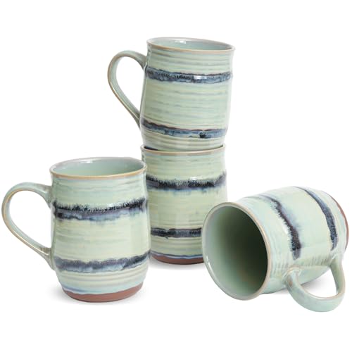 Bosmarlin Ceramic Coffee Mug Set of 4, 23 Oz, Coffee Cups with Big Handle, Microwave and Dishwasher Safe (Turquoise Blue) - color: Turquoise Blue