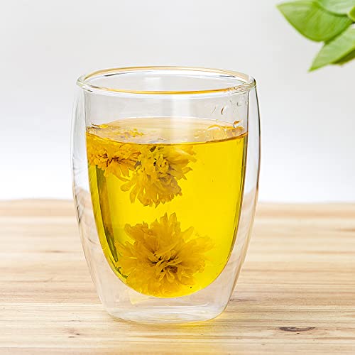[4-Pack,12Oz] Glass Cups, Double Walled Thermo Espresso Glasses, Insulated Coffee Mugs, Drinking Glasses | Double Walled, Thermo Glasses for Espresso,Latte,Tea