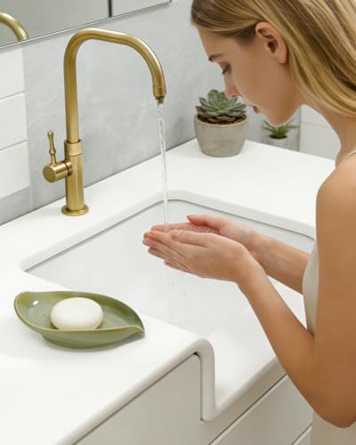 Soap Holder, Self-Draining Soap Dish, Leaf Shape Ceramic Bar Soap Holder Drain Soap Dishes for Bathroom Sink Kitchen, Easy to Clean Keeps Soap Dry, Olive Green, ANTIS'S HOME - color: Green-enhanced Drainage-1pcs
