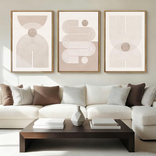 Anyzal Large Boho Framed Wall Art 16x24 Inch Beige Neutral Minimalist Canvas Pink Abstract Modern Geometric Artwork for Living Room Bedroom Dining room Set of 3 - color: Abstract Line, size: 24"L x 16"W