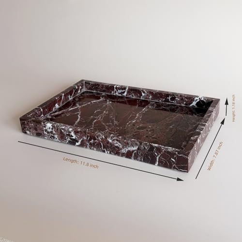 Natural Marble Vanity Tray, Cosmetics Towel Tray for Dresser Bathroom Kitchen (Rosa Levanto, 11.8L x 7.87W x 1.18H) - color: Rosa Levanto