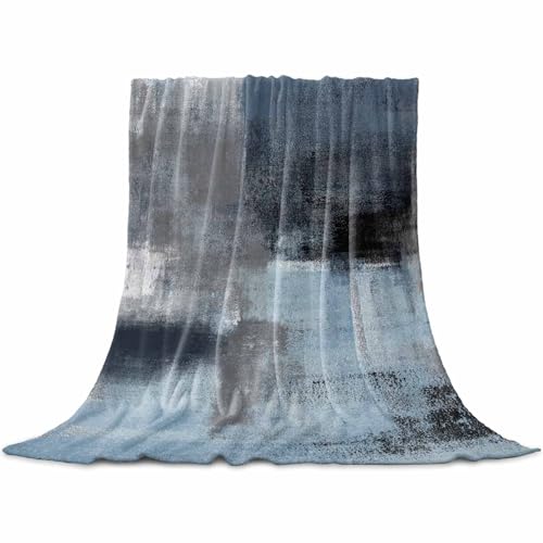 Abstract Flannel Fleece Throw Blanket Grey and Blue Graffiti Oil Painting Ultra Soft Warm Throw Blanket for Bed Couch Sofa Traveling Lightweight Microfiber Fluffy Plush Decorative Throw 50x60 Inch - color: Blue, size: 50''x60''