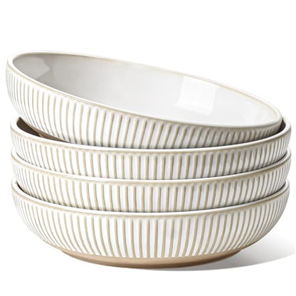LE TAUCI Pasta Bowls 46oz, Large Salad Bowl, Ceramic Embossment Stoneware Serving Plate Bowl for Fruits, Noodle, Dinner, House-warming Wedding Present - 9 Inch, Set of 4, Arctic White - size: 9 Inch