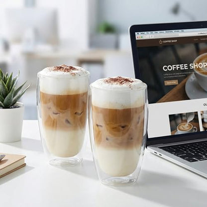 MESNEY 17 oz Double Wall Glass Coffee Mugs, Bulk Set of 48 | Insulated Double Wall, Clear Borosilicate Glass, 17 oz Capacity, Stackable 48 Pack, For Cafes & Restaurants - size: 17 Ounces 48 pieces