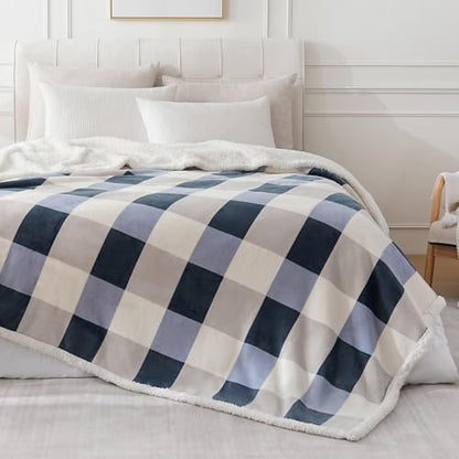 PU MEI Sherpa Throw Blanket Reversible Large Big King Size Flannel Blankets for Bed, 108"*90",Grey Blue - color: Grey-blue, size: 90"*108"