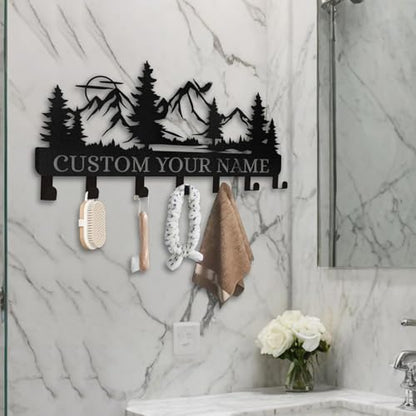 Personalized Key Holder for Wall | Metal Key Holder Hooks Organizer Rack | Mountain Key Holder Wall Mount | Key Hooks on Wall | Key Hanger Wall Hanging for Kitchen Bedroom Hallway Office - color: 01 Mountain