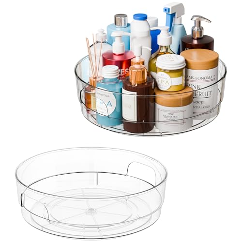12" W Clear Acrylic Lazy Susan Turntable for Refrigerator,Cabinet - with Handle - 2 Pack Large Fridge Sauce Condiment Turn Table Organizer,Spinning Round Spice Rack Carousel for Pantry,Kitchen - size: 2 Pack-12 Inch