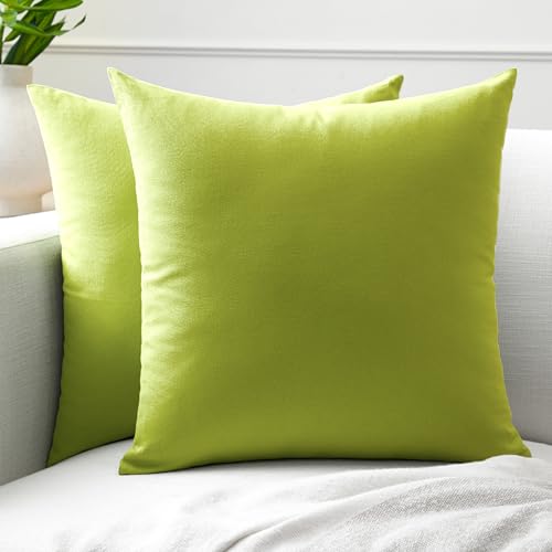 Encasa XO Throw Pillow Covers, Cotton, No Inserts 12"x12" Lime Green | Durable Cotton Canvas | Concealed Invisible Zipper | Ideal for DIY & Embroidery | Living Room & Couch | Set of 2 - color: Lime Green, size: 12" x 12" (Pack of 2)