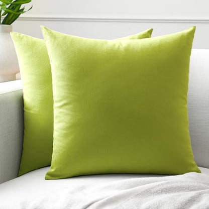 Encasa XO Throw Pillow Covers, Cotton, No Inserts 12"x12" Lime Green | Durable Cotton Canvas | Concealed Invisible Zipper | Ideal for DIY & Embroidery | Living Room & Couch | Set of 2 - color: Lime Green, size: 12" x 12" (Pack of 2)