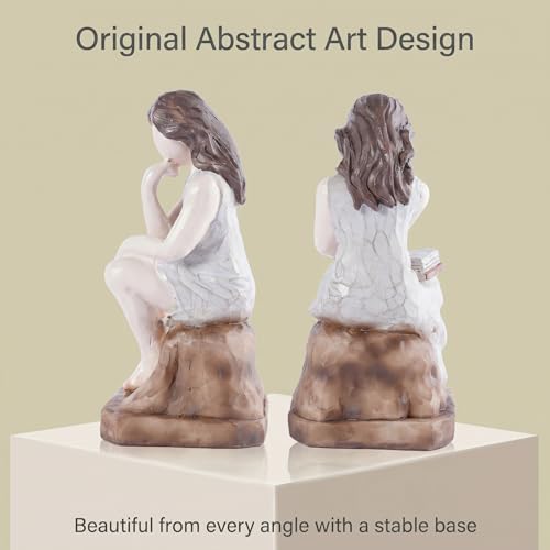 Abstract Reading Woman Bookshelf Decor Resin Statues for Home Decor Desk Statue Modern Sculpture Figurines for Shelves Book Lover Figure Aesthetic Room Art Small Ornaments