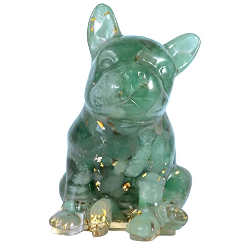 Rockcloud Hand Carved Green Aventurine French Bulldog Healing Resin Crystal | Crystal Stone Figurines for Home Decoration, Desk Office Ornament - color: #2-green