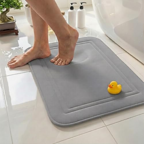 Memory Foam Bath Mat 31x20, Non Slip, Machine Washable, Quick Dry & Absorbent Rugs, Bath Mats for Bathroom Floor, Tub & Shower, Bathroom Rug, Gray - color: Grey, size: 31 x 20 Inch