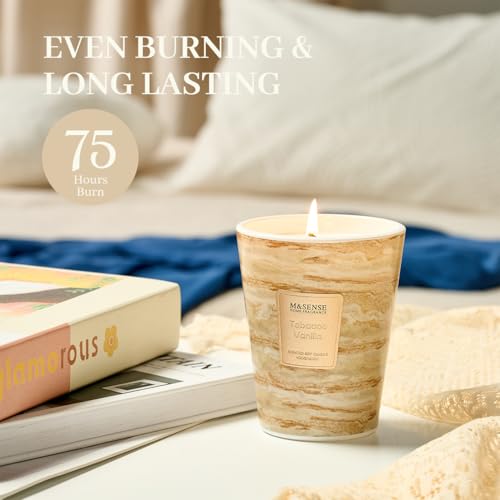 M&SENSE Tobacco Vanilla Scented Soy Candle, 3 Wick Highly Scented 14.1 Oz 75H, Aromatherapy Christmas Gift for Women and Men - color: TobaccoVanilla, size: Medium